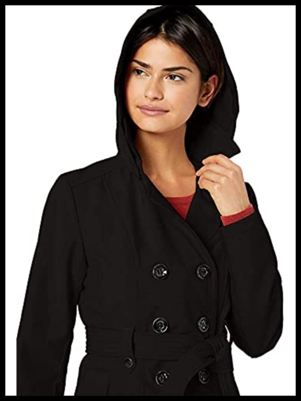 Soft Shell Trench Coat Water Resistant Detachable Hood Belted - Picture 3 of 5